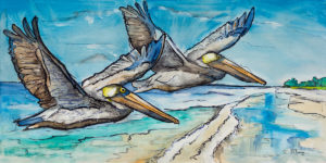 Pelicans Off Beach
